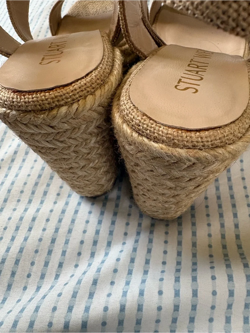 Stuart Weitzman Beige Woven Espadrille Sandals, size 8.5.